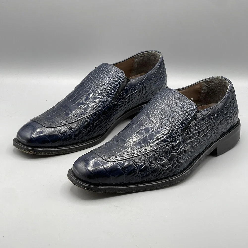 Stacy Adams Men's 7 Shoes Blue Slip On Leather Croc Print‎ Navy Tedesco 24903